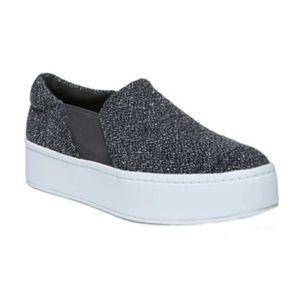 $225 Vince Warren Platform Sneakers 8 Gray Tweed Round Toe Notched Vamp Slip On